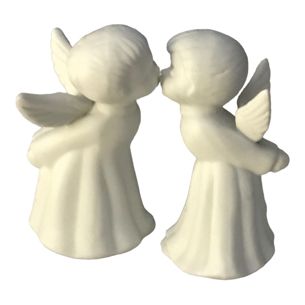 Vintage Giftco Porcelain White Bisque Kissing Angel Figurines
